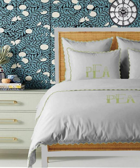 Monogram Light Grey 400TC Cotton Small Scallop Embroidery Duvet Cover Set