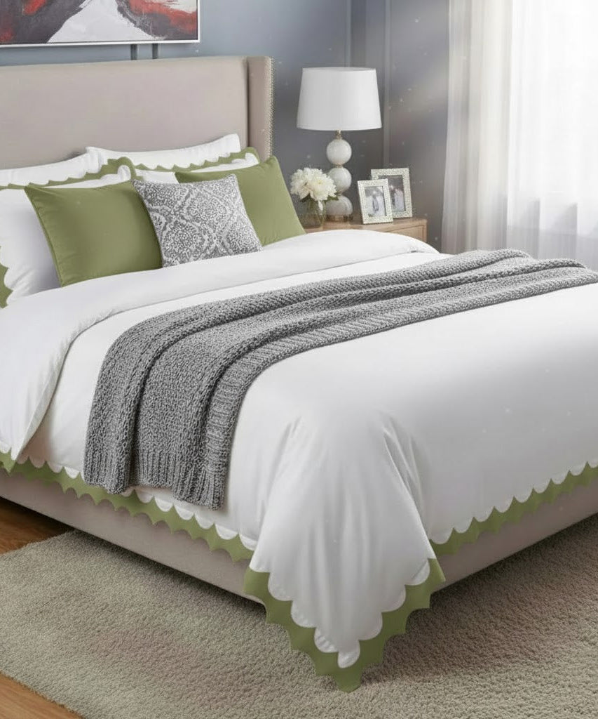 Reverse Scalloped Applique Embroidery Cotton Duvet Cover Set