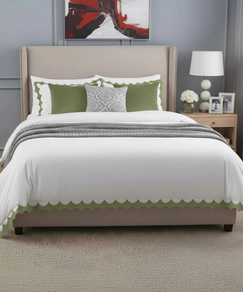 Reverse Scalloped Applique Embroidery Cotton Duvet Cover Set