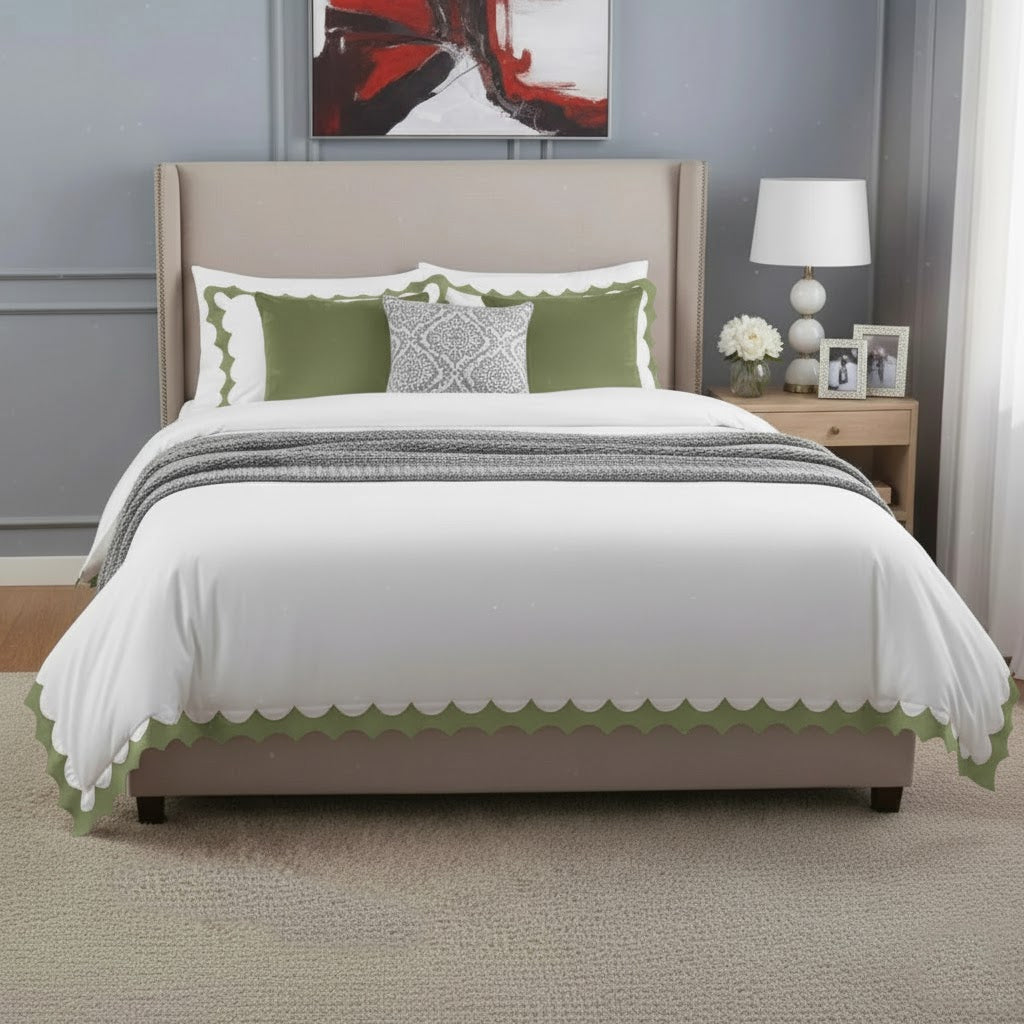 Reverse Scalloped Applique Embroidery Cotton Duvet Cover Set