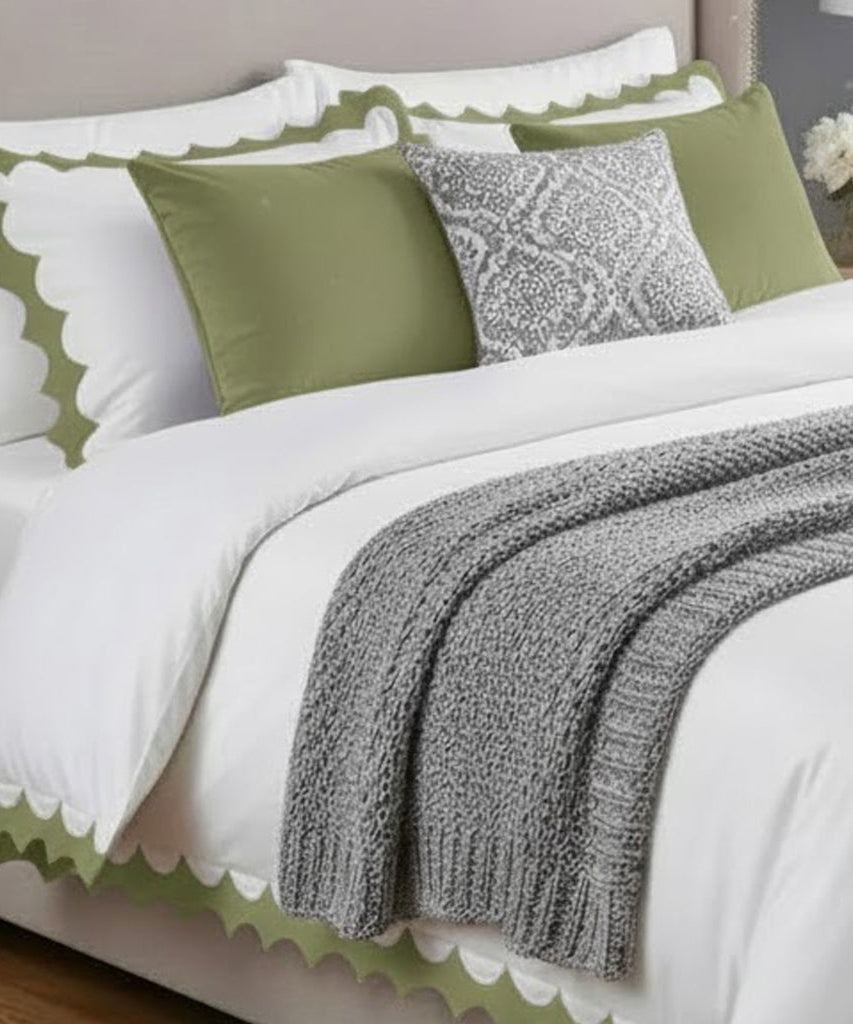 Reverse Scalloped Applique Embroidery Cotton Duvet Cover Set
