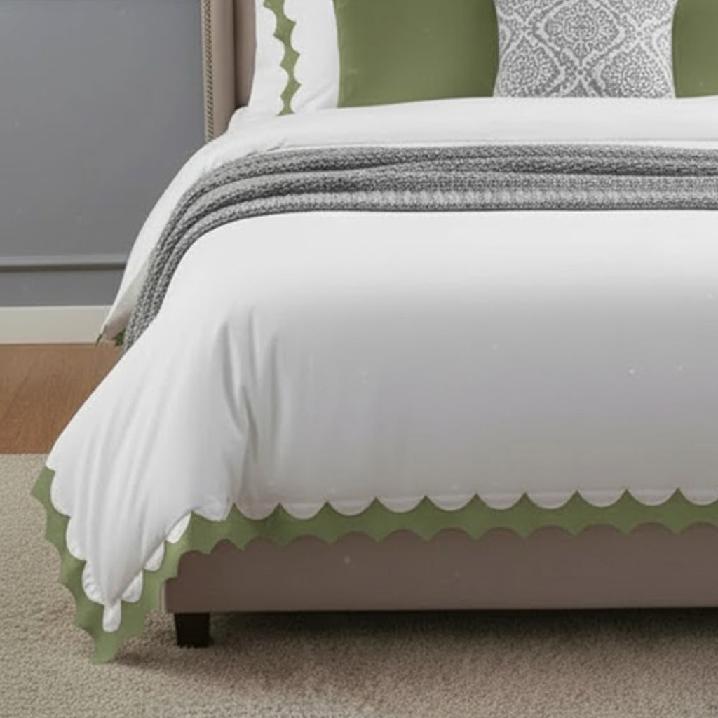 Reverse Scalloped Applique Embroidery Cotton Duvet Cover Set
