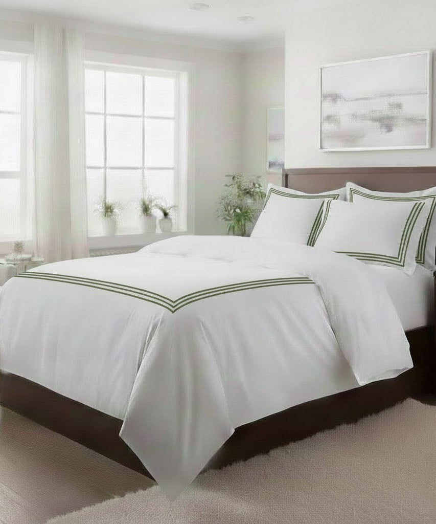 400TC Cotton Triple Embroidery Sateen Solid Duvet Cover Set