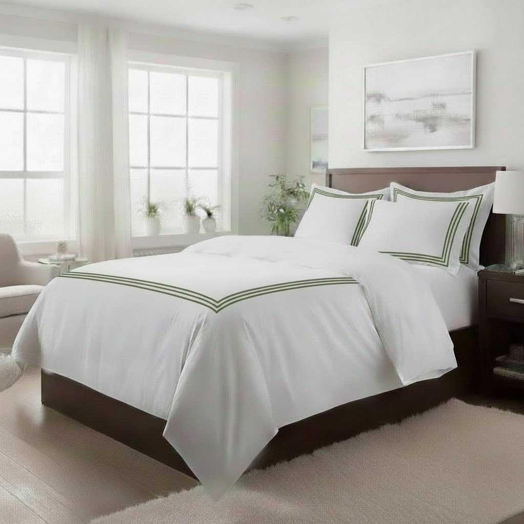 400TC Cotton Triple Embroidery Sateen Solid Duvet Cover Set