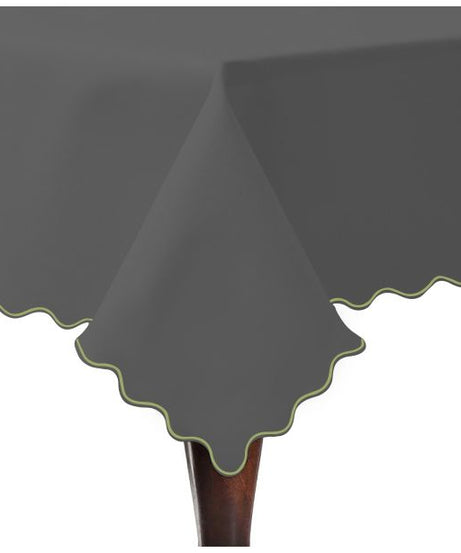 Scallop Embroidery Sateen Cotton Solid Table Cloth - Dark Grey