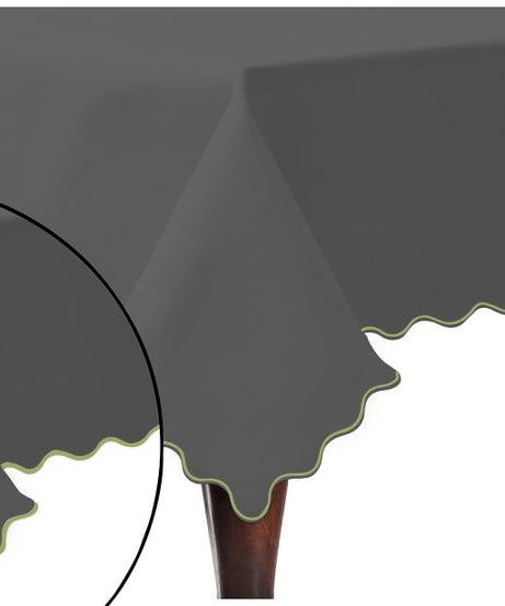 Scallop Embroidery Sateen Cotton Solid Table Cloth - Dark Grey