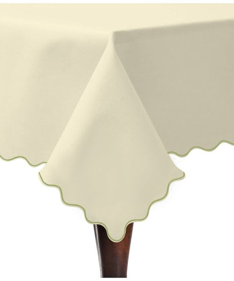 Scallop Embroidery Sateen Cotton Solid Table Cloth - Ivory