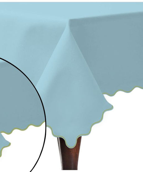 Scallop Embroidery Sateen Cotton Solid Table Cloth - Light Blue