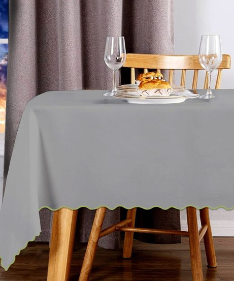 Scallop Embroidery Sateen Cotton Solid Table Cloth - Light Grey