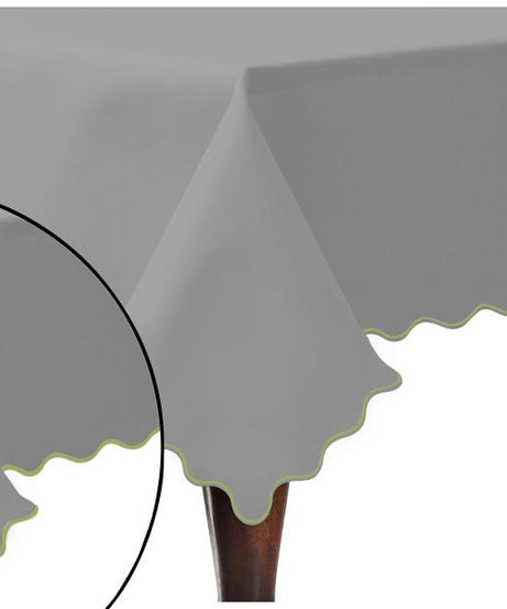 Scallop Embroidery Sateen Cotton Solid Table Cloth - Light Grey