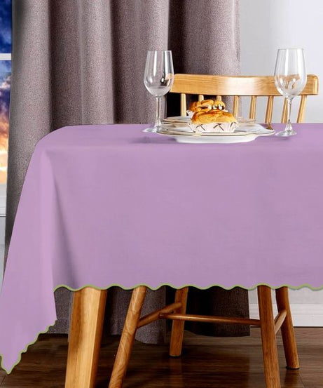 Scallop Embroidery Sateen Cotton Solid Table Cloth - Lilac