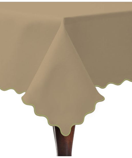 Scallop Embroidery Sateen Cotton Solid Table Cloth - Taupe