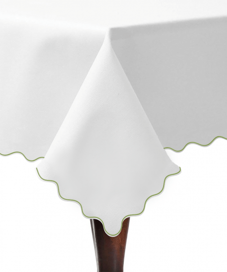 Scallop Embroidery Sateen Poly Cotton Solid Table Cloth