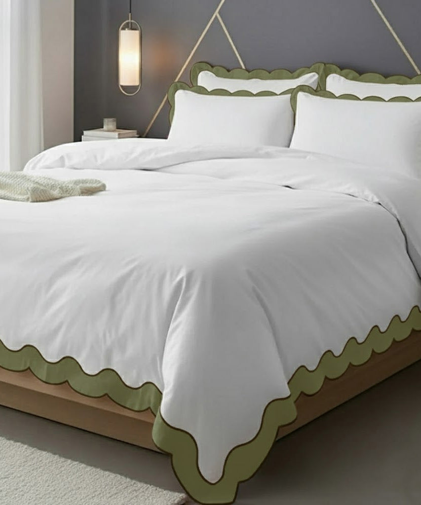 Scalloped & Wavy Applique Embroidery Cotton Duvet Cover Set