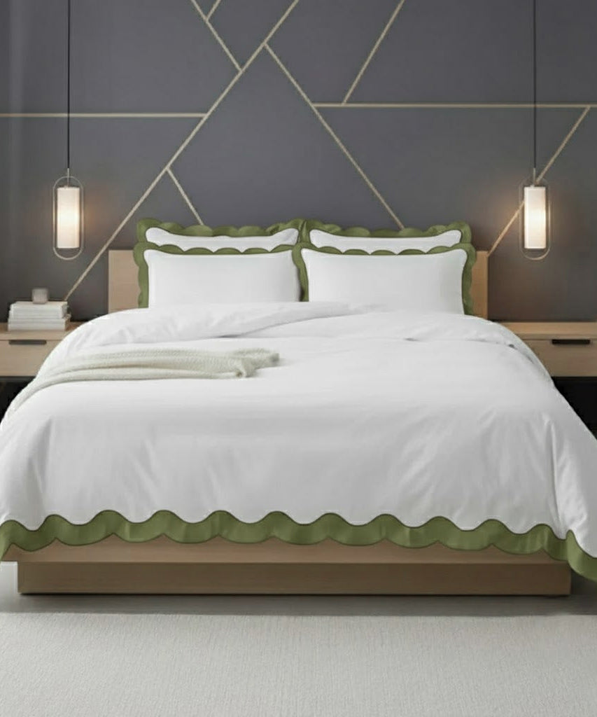 Scalloped & Wavy Applique Embroidery Cotton Duvet Cover Set