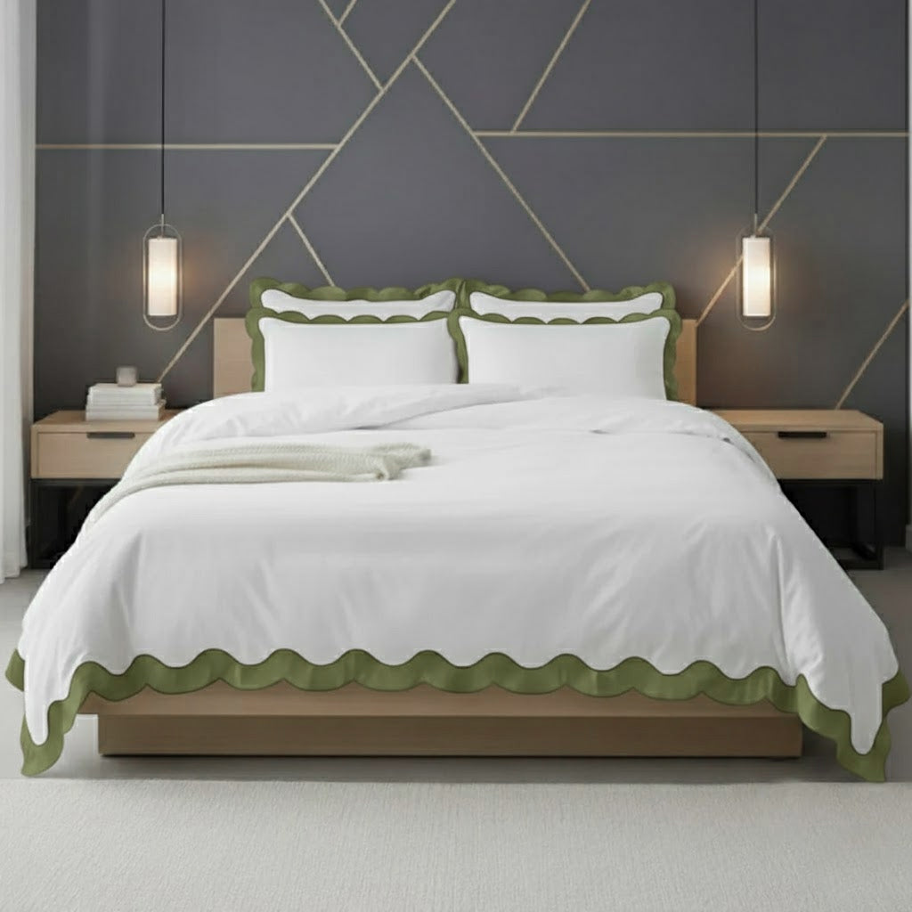 Scalloped & Wavy Applique Embroidery Cotton Duvet Cover Set