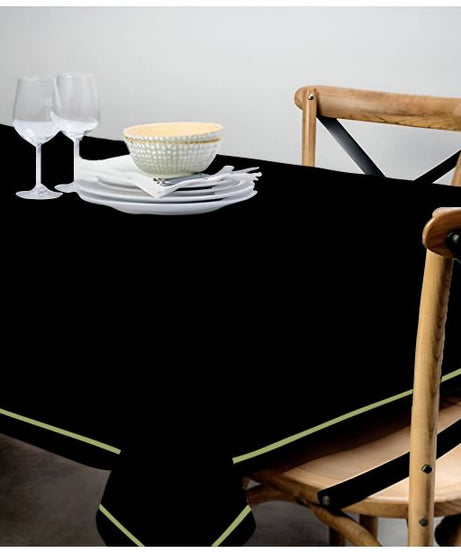 Single Embroidery Border Sateen Cotton Solid Table Cloth - Black