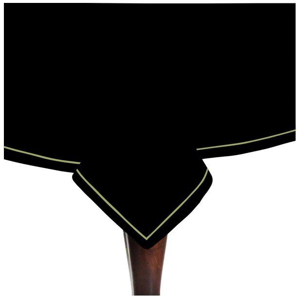 Single Embroidery Border Sateen Cotton Solid Table Cloth - Black