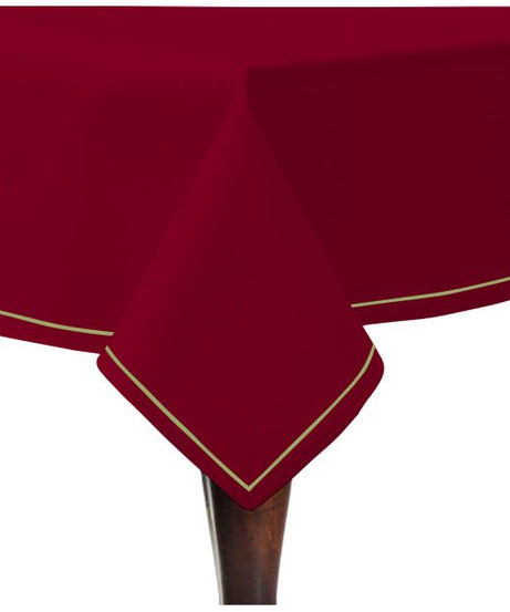 Single Embroidery Border Sateen Cotton Solid Table Cloth - Burgundy