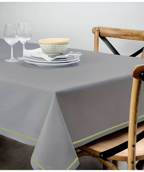 Single Embroidery Border Sateen Cotton Solid Table Cloth - Light Grey