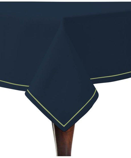 Single Embroidery Border Sateen Cotton Solid Table Cloth - Navy