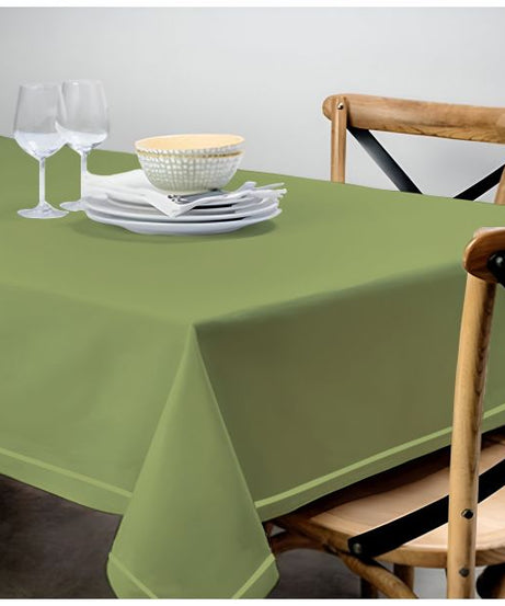Single Embroidery Border Sateen Cotton Solid Table Cloth - Sage