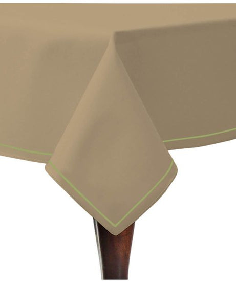 Single Embroidery Border Sateen Cotton Solid Table Cloth - Taupe