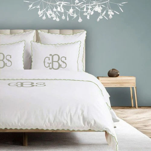 Monogram 400TC Cotton Small Scallop Embroidery Duvet Cover Set
