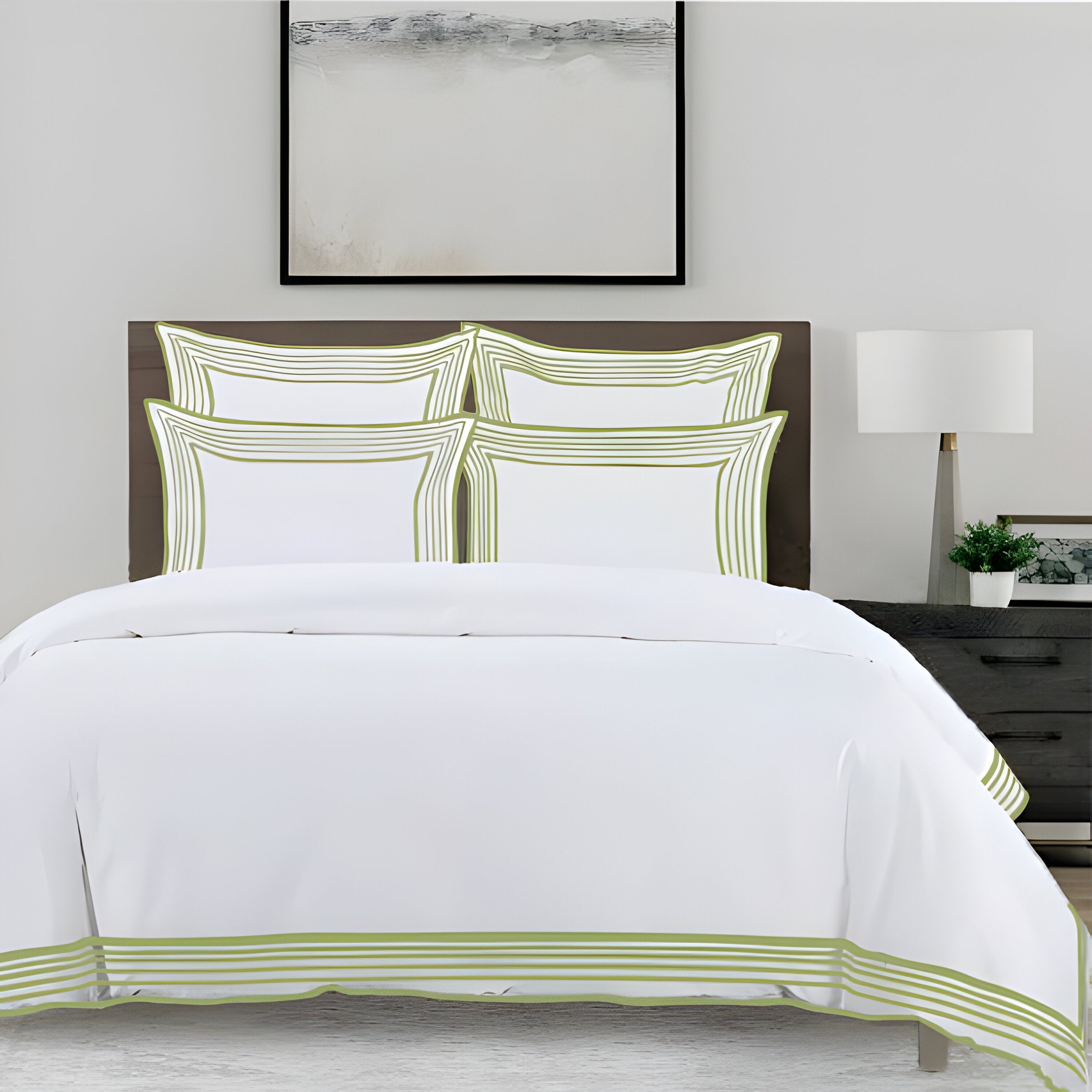 Smart Border 400TC Cotton Embroidery Sateen Solid Duvet Cover Set