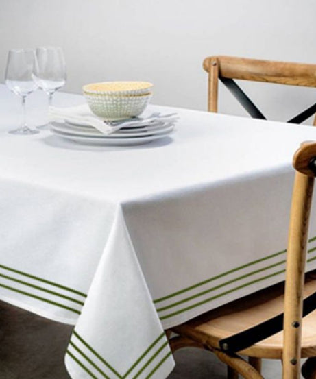 Triple Embroidery Border Sateen Poly Cotton Solid Table Cloth