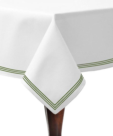 Triple Embroidery Border Sateen Poly Cotton Solid Table Cloth