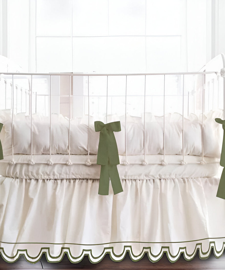 U Shape Scallop Embroidery Cotton Gathered Crib Skirt
