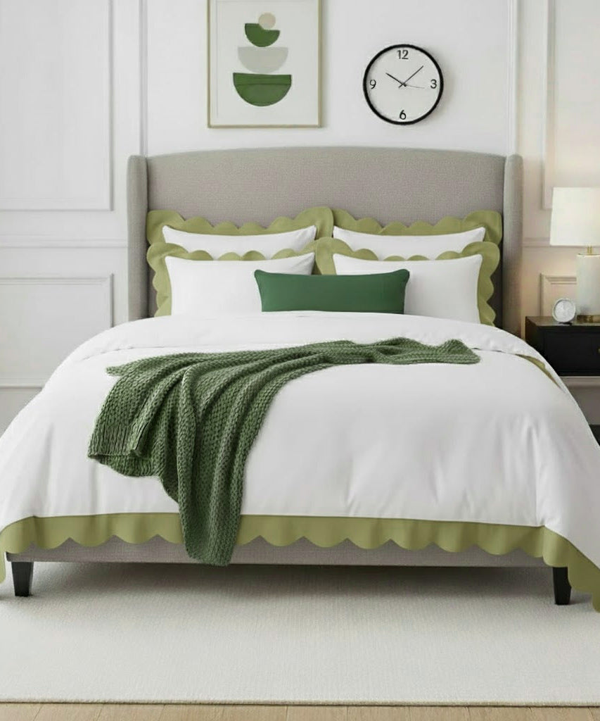 Wavy Applique Embroidery Cotton Duvet Cover Set