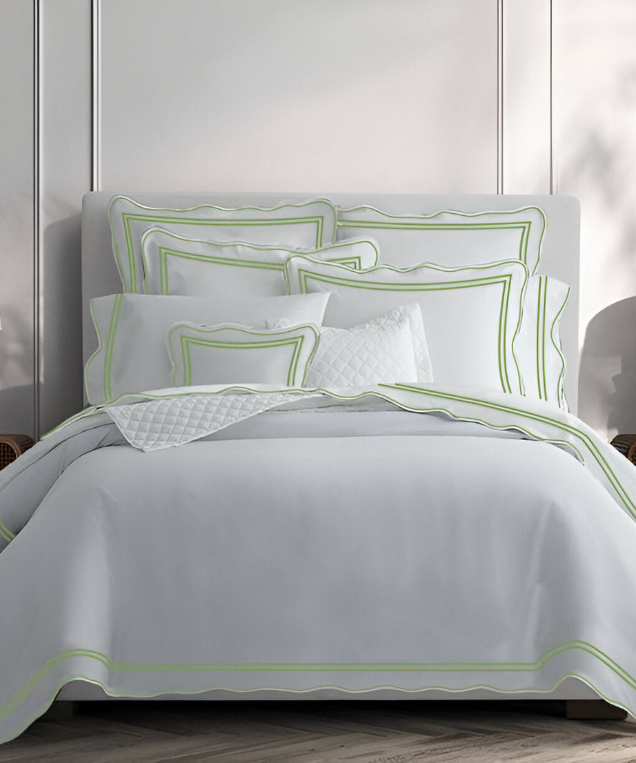 400TC Wavy Embroidery & Border Cotton Sateen Solid Duvet Cover Set