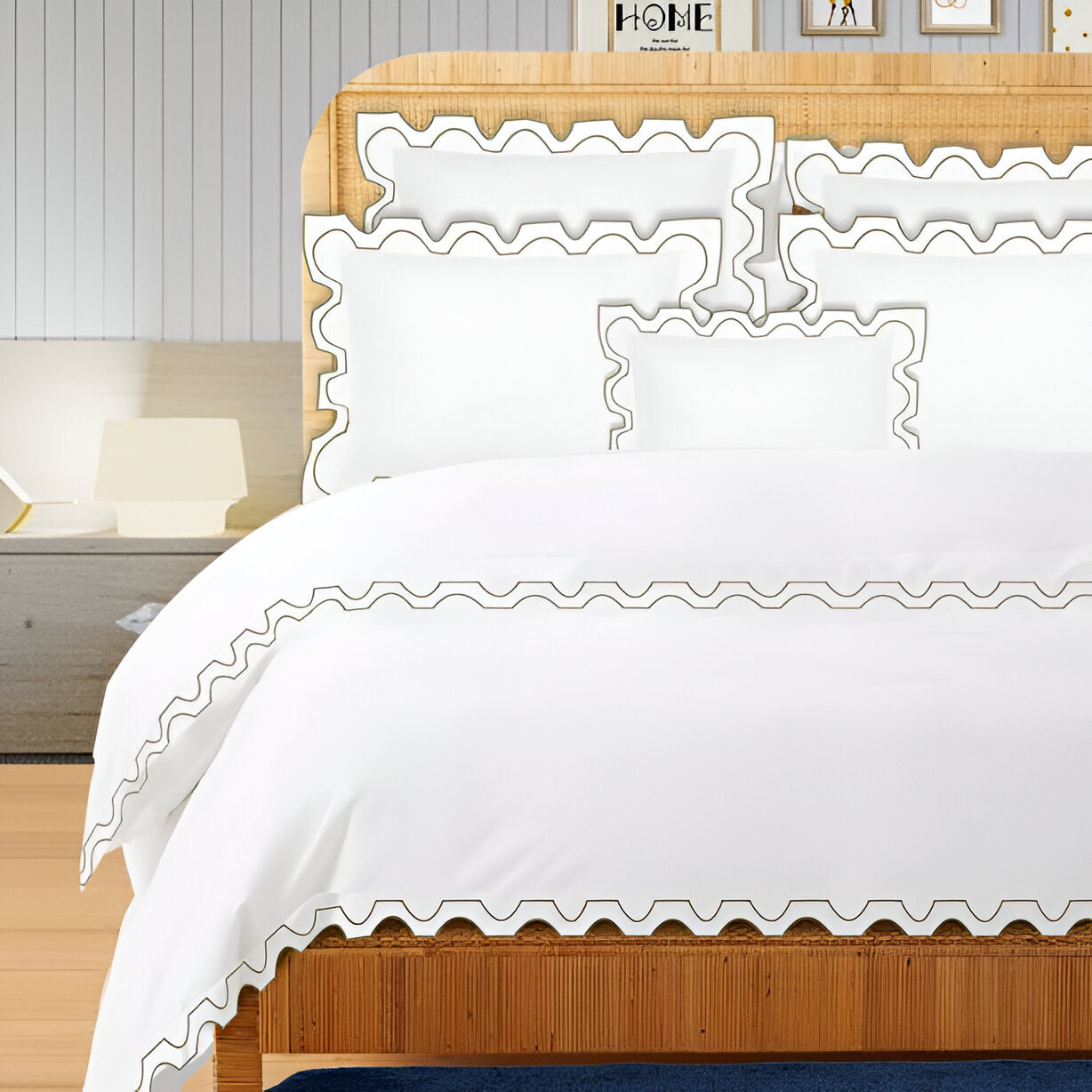 400TC Zig & Zag U Shape Embroidery Cotton Duvet Cover Set