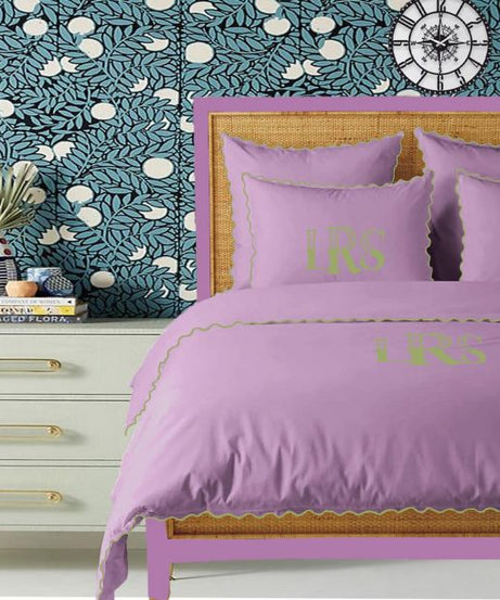 Monogram Lilac 400TC Cotton Small Scallop Embroidery Duvet Cover Set