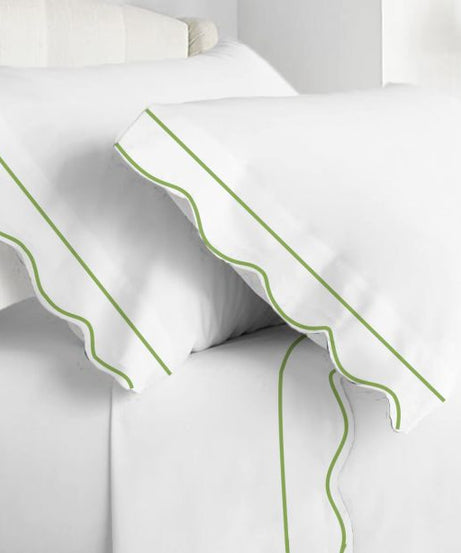 400TC Cotton Scallop Embroidery & Border Sateen Solid Sheet Set