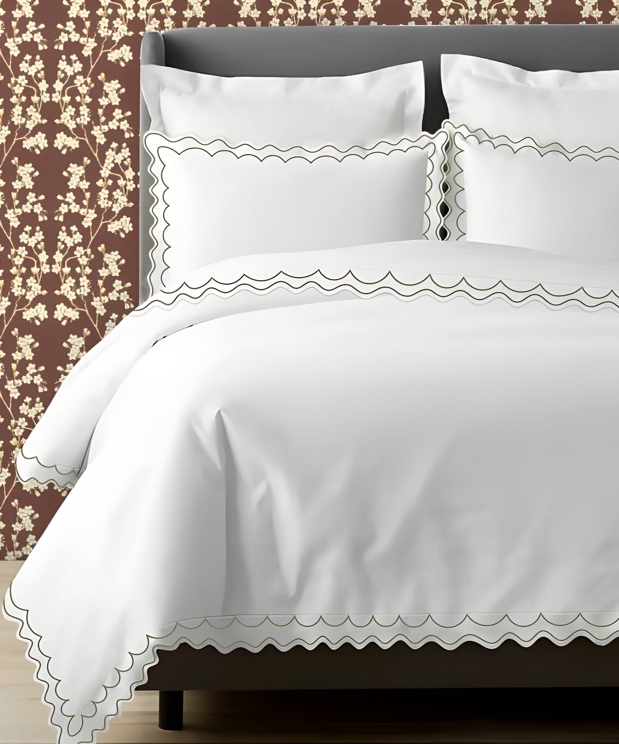 400TC Cotton Sateen Double Scallop Embroidery Duvet Cover Set