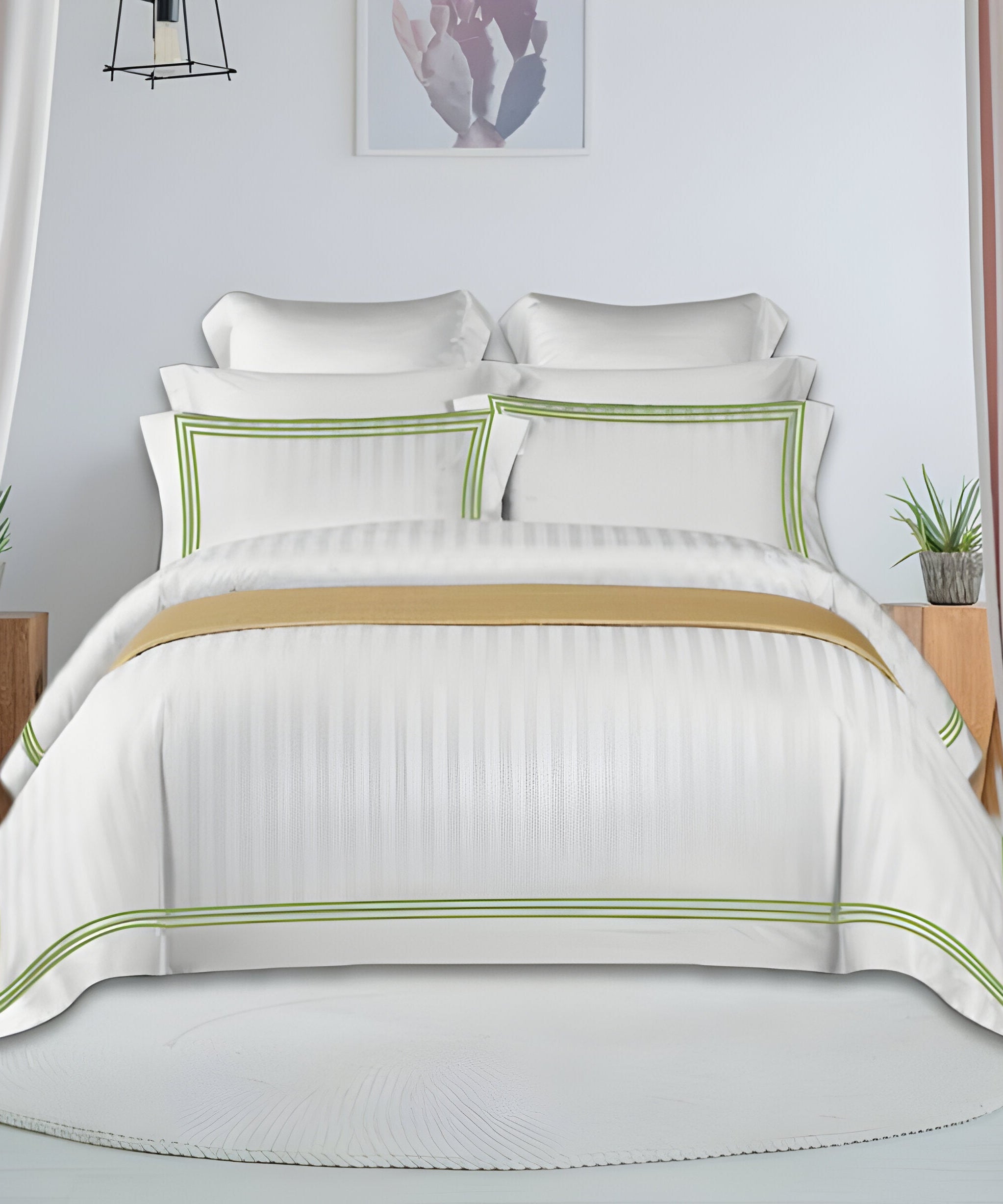 400TC Cotton Sateen Triple Edge Embroidery Stripe Duvet Cover Set