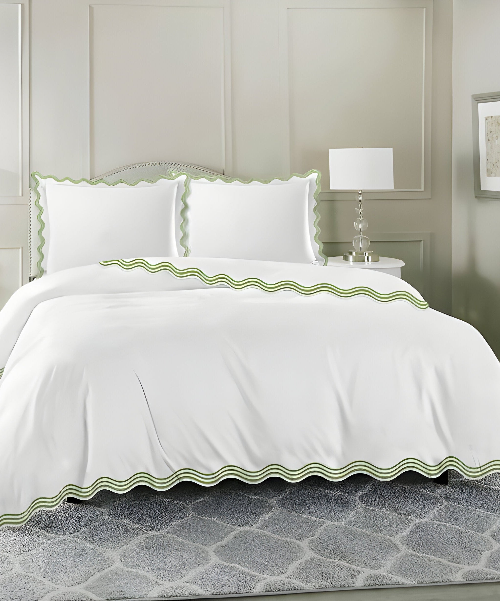 400TC Cotton Sateen Triple Scallop Embroidery Duvet Cover Set