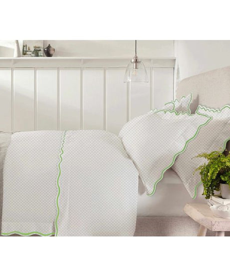 400TC Cotton Scallop Embroidery Sateen Microcheck Duvet Cover Set
