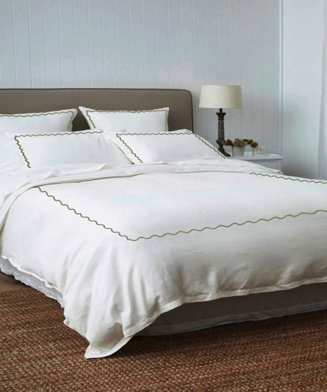 Ava 400TC Cotton Scallop Embroidery Sateen Solid Duvet Cover Set