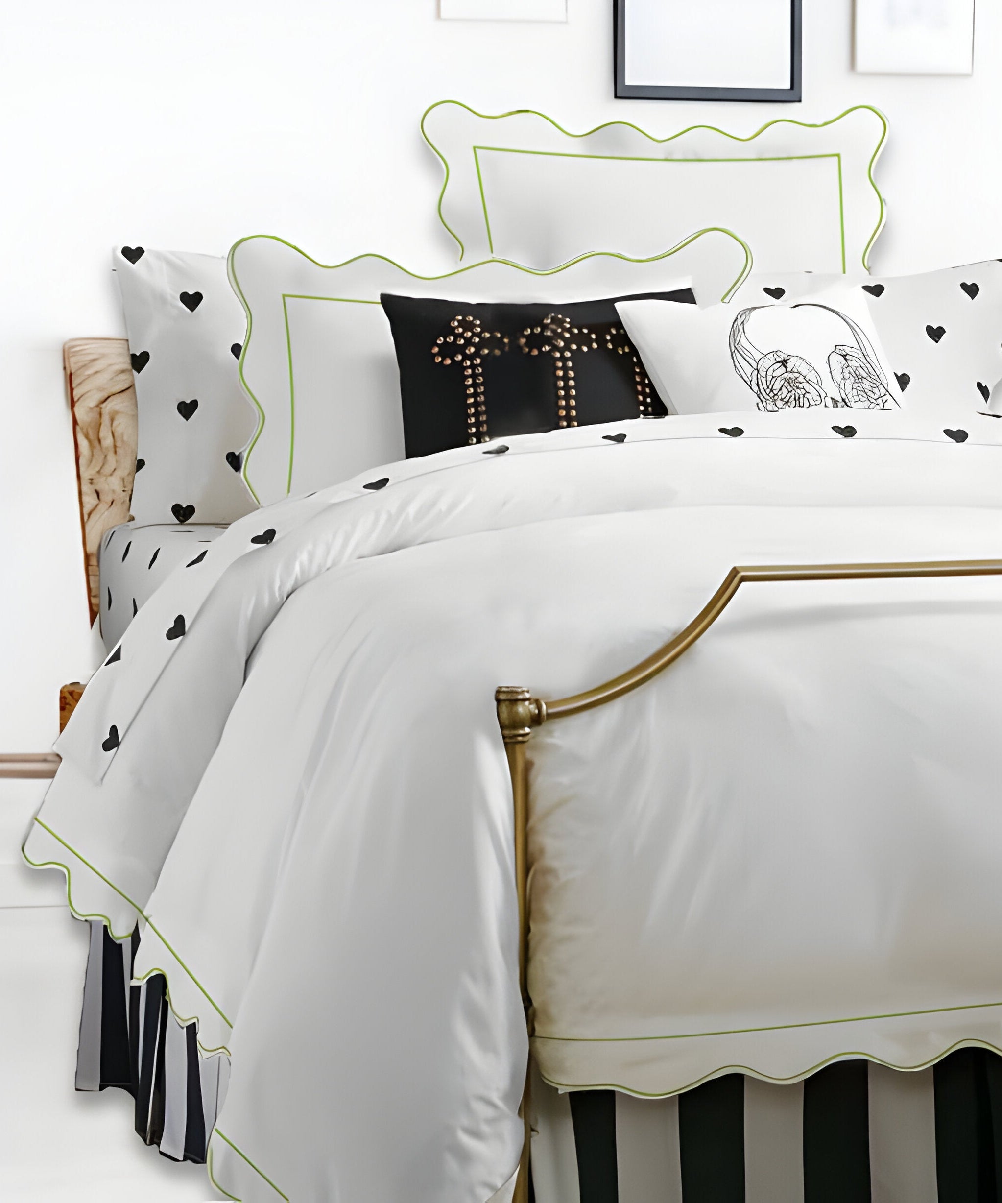 400TC Cotton Scallop Embroidery & Border Sateen Solid Duvet Cover Set
