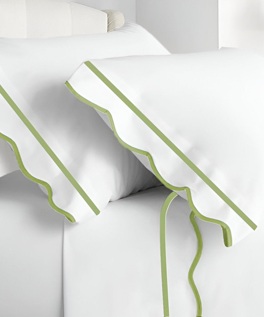 400TC Cotton Scallop Embroidery & Border Sateen Solid Pillowcases (Set Of 2)