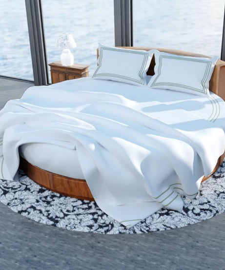 400TC Cotton Triple Embroidery Sateen Solid Round Duvet Cover Set