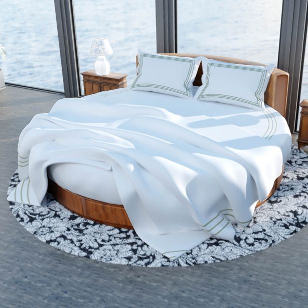 400TC Cotton Triple Embroidery Sateen Solid Round Duvet Cover Set