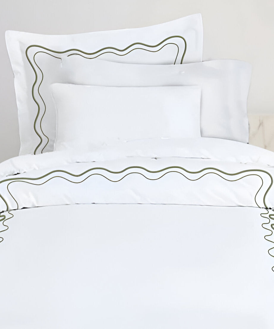 Double Wavy Embroidered Cotton Duvet Cover Set