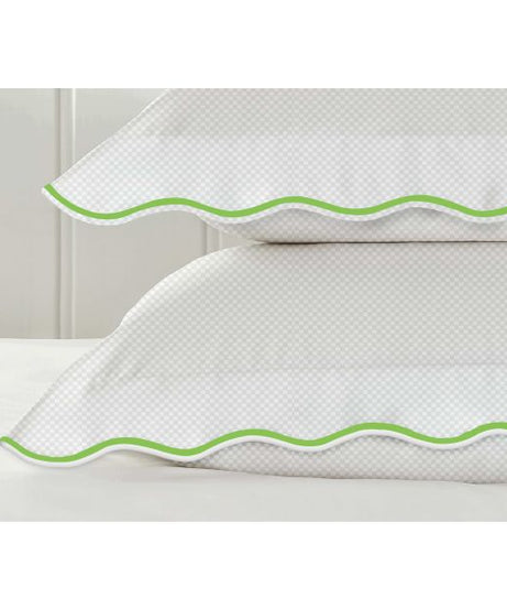400TC Cotton Scallop Embroidery Sateen Microcheck Duvet Cover Set