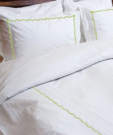 Ava 400TC Cotton Scallop Embroidery Sateen Solid Duvet Cover Set