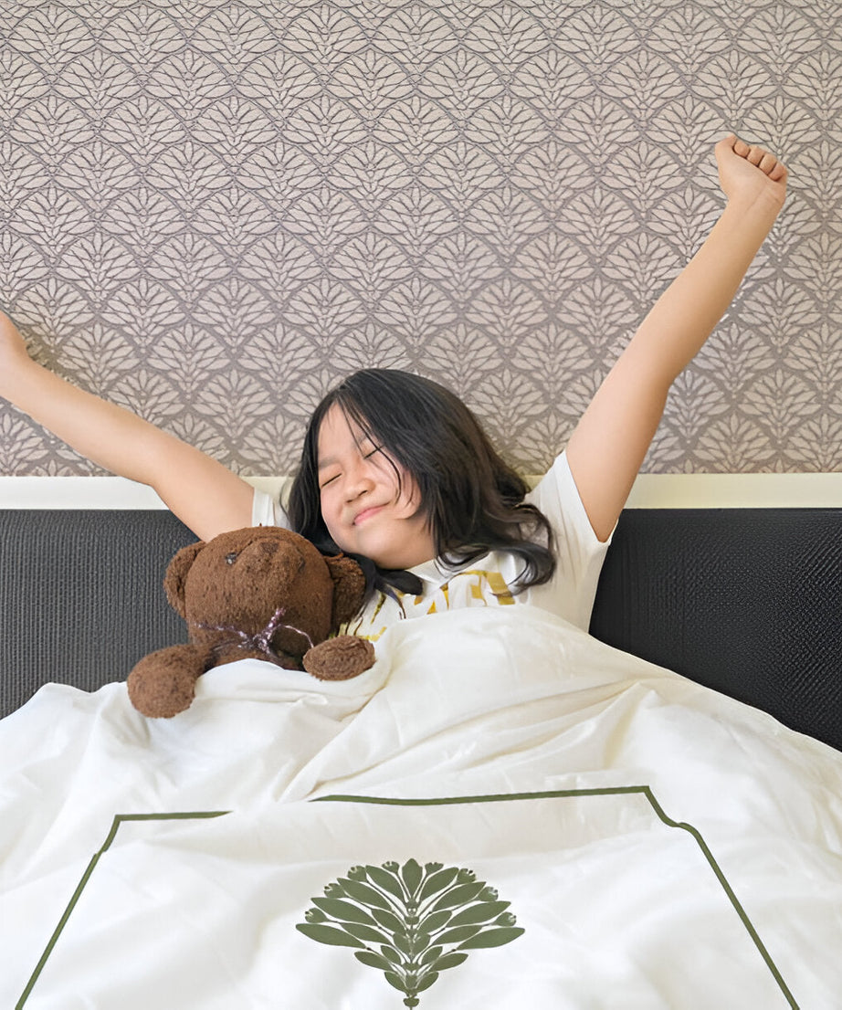 Leafy Embroidered Cotton Sateen Duvet Cover Set